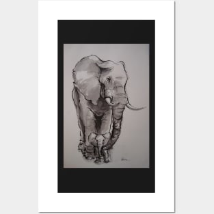 Mama Elephant & Baby - ink wash painting on vintage paper Posters and Art